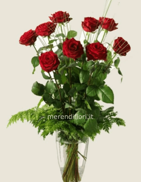 Mazzo n 9 steli rose rosse  cm 70