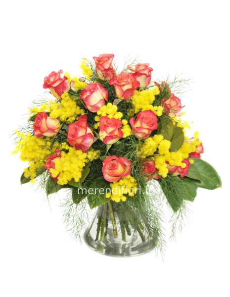 Rose arancio e mimosa 